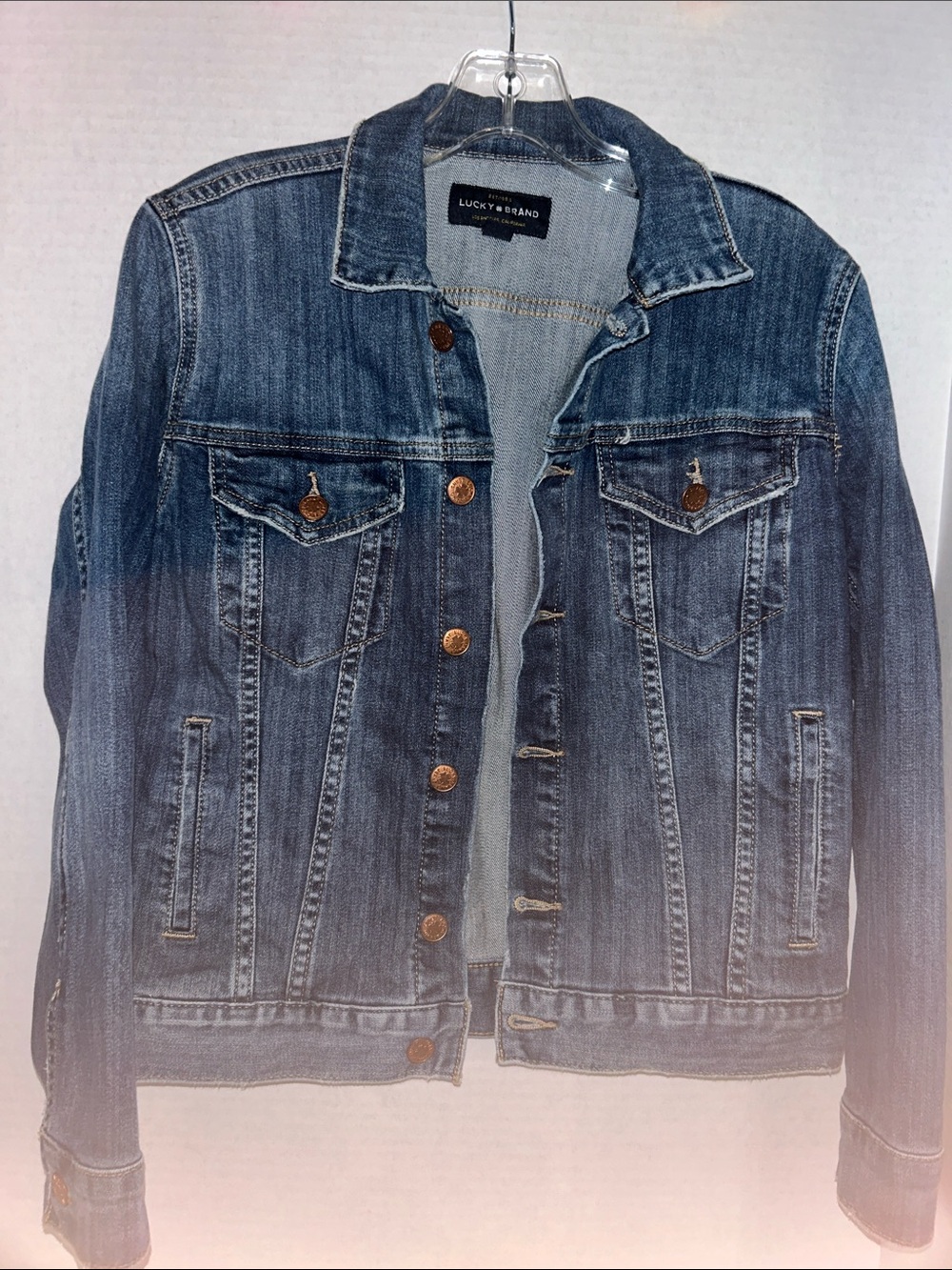 Lucky Brand Distressed Medium Blue Jean Jacket
